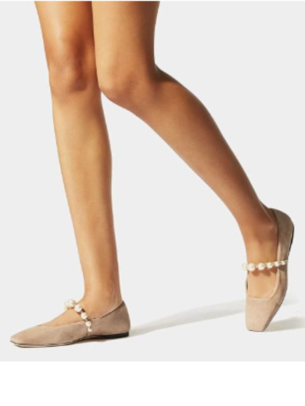 FOWT Nude Square Toe Slip on Flats Pearl Studded Strap Elegant Wedding Pumps